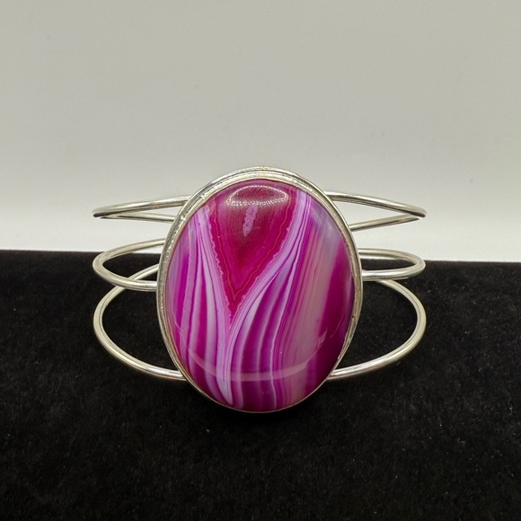 Pink Botswana Agate Sterling Silver Cuff - Picture 1 of 4